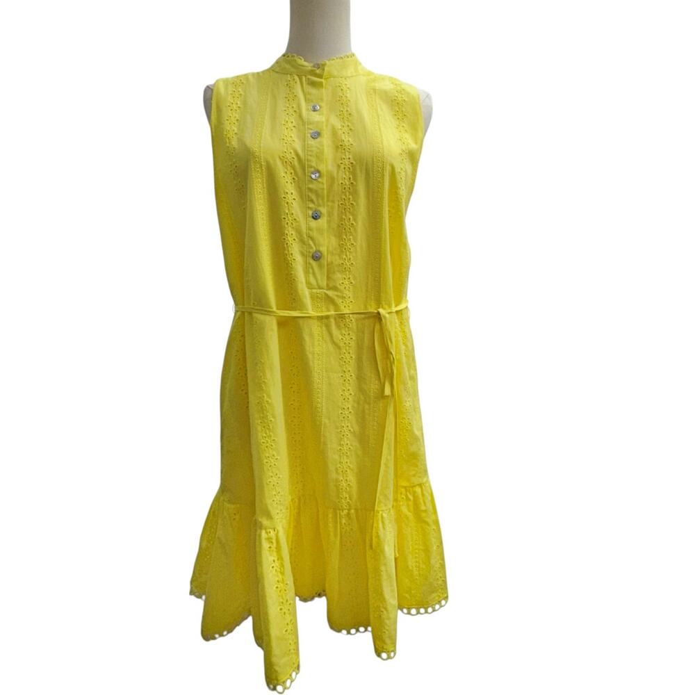 Draper James Lemon Yellow Eyelet Lined Sleeveless Summer Dress Button Front MED - Picture 2 of 8